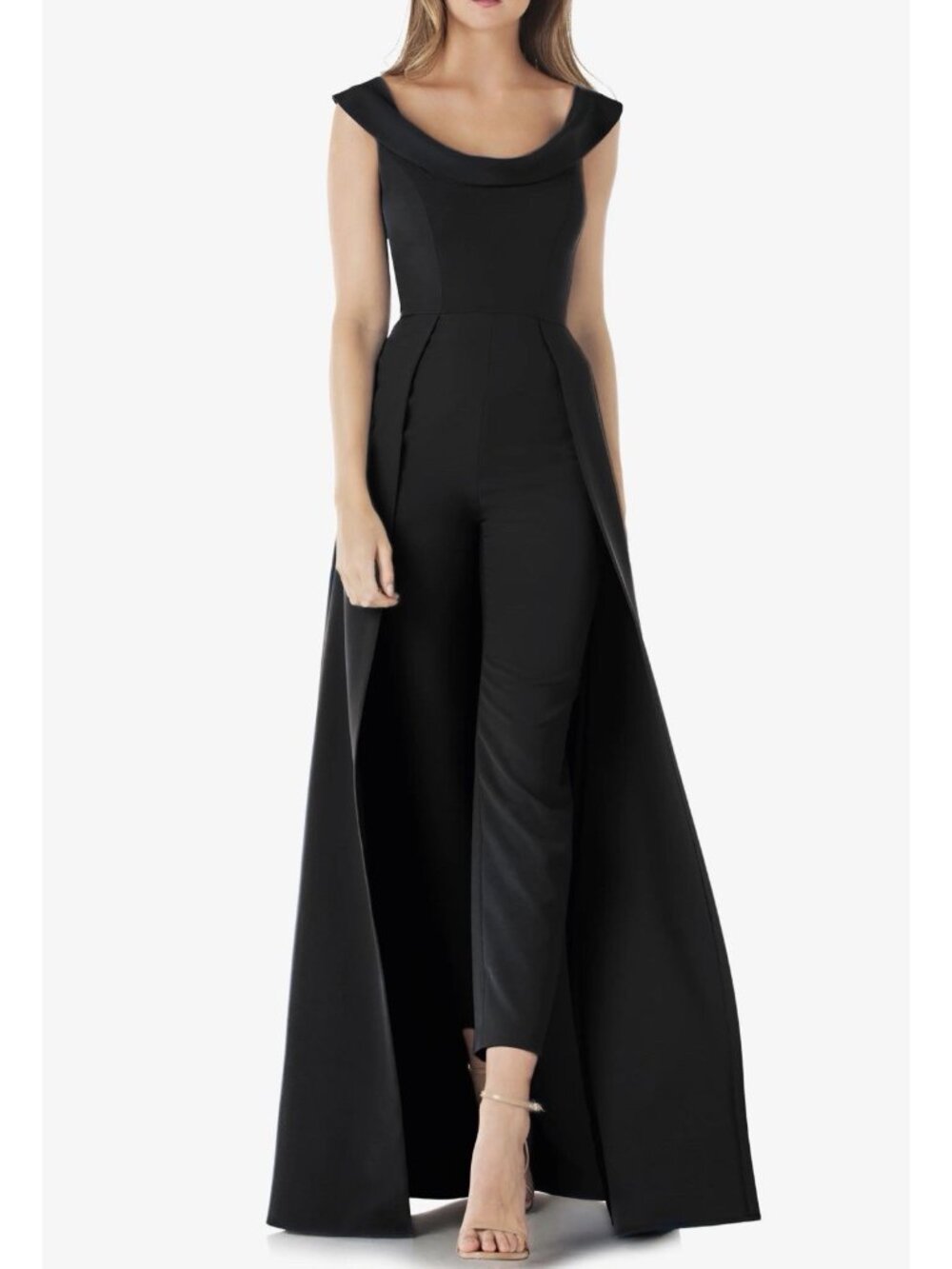 Kay Unger Size 8 Black Anais Jumpsuit Overlay Cape Skirt Scoop Neck Black Artsy